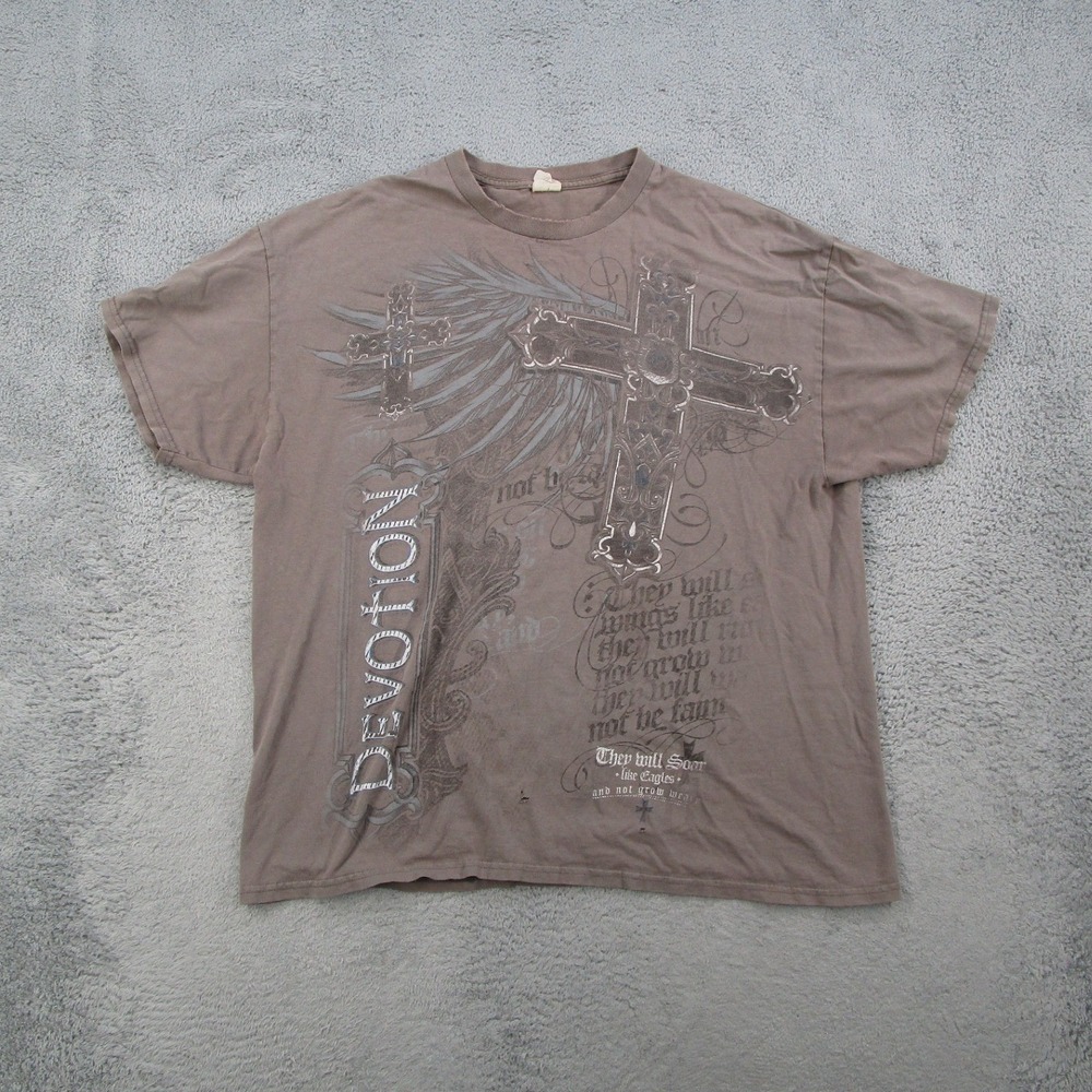 Gildan Heavy Cotton Men XL Brown Graphic T-Shirt Cross Devotion Distressed